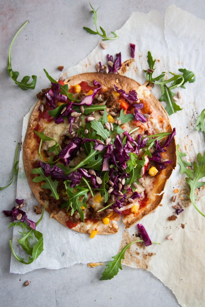 tacopizza på tortillabröd
