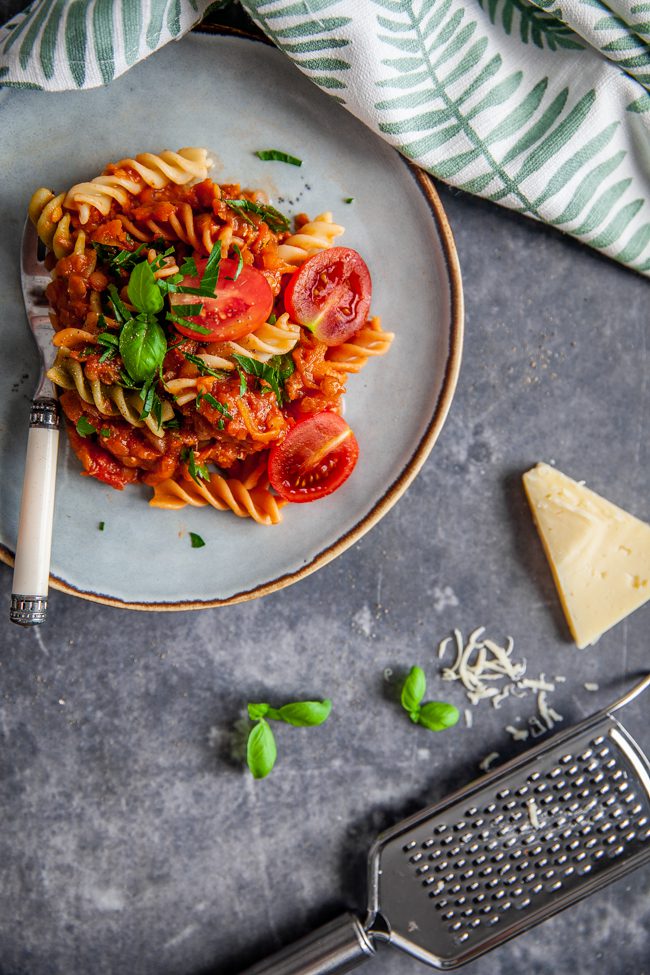 vegetarisk, vegansk, linsbolognese