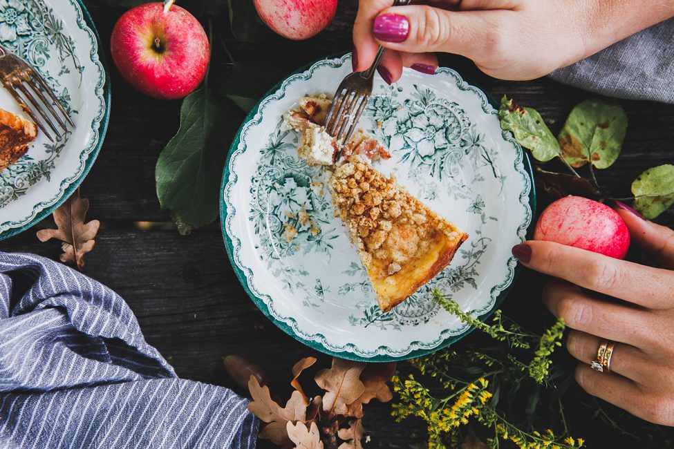 äppelcheesecake med topping, cheesecake i ugn