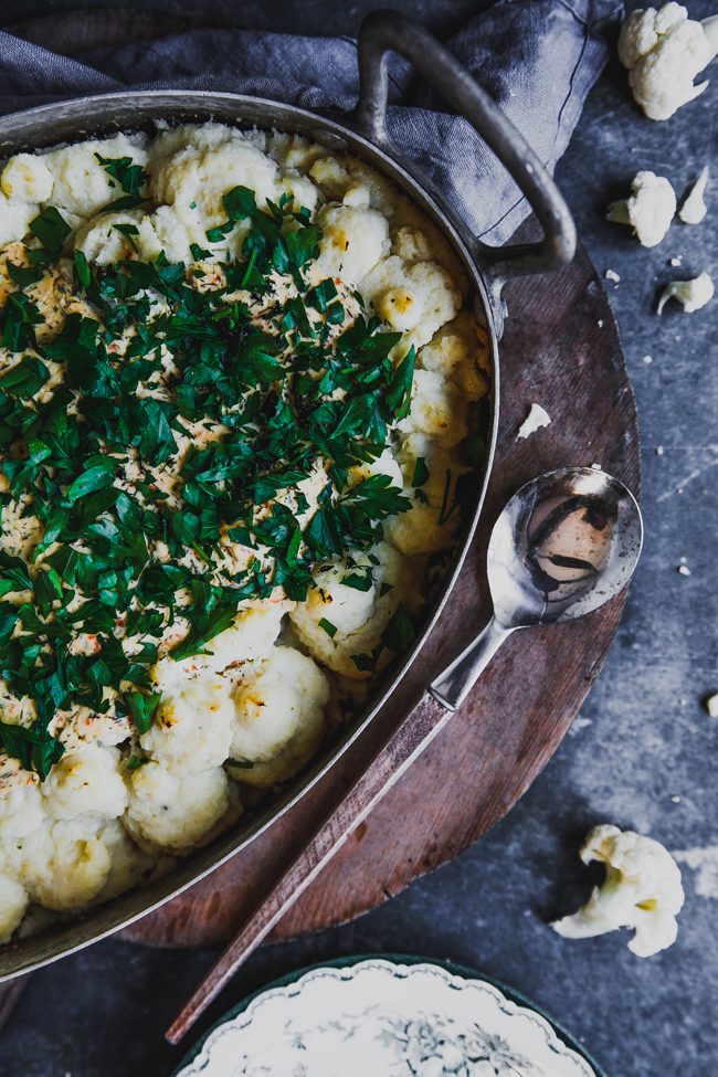 fiskgratäng med blomkålsmos