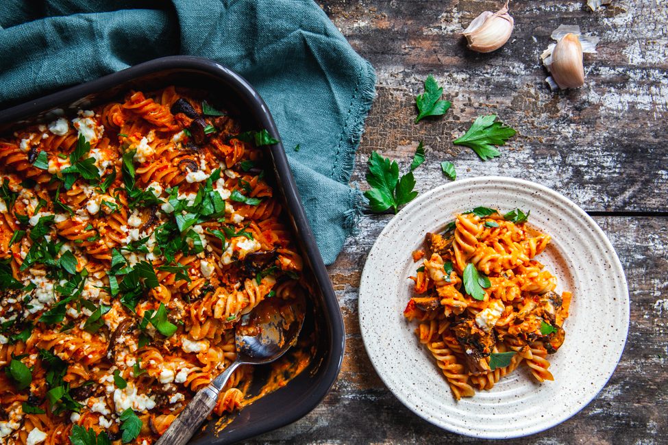pasta med ajvar och fetaost