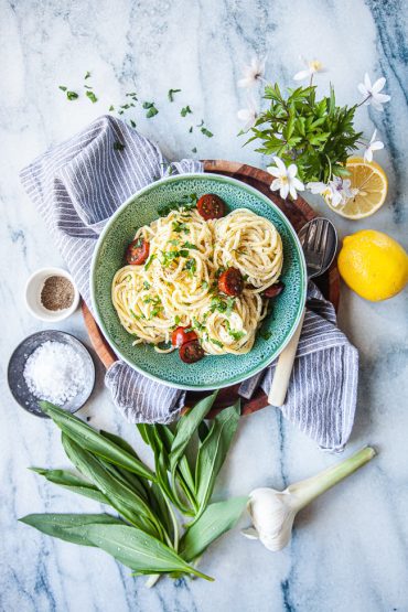 ramslökspasta, pasta med ramslök, Snøfrisk, färskost