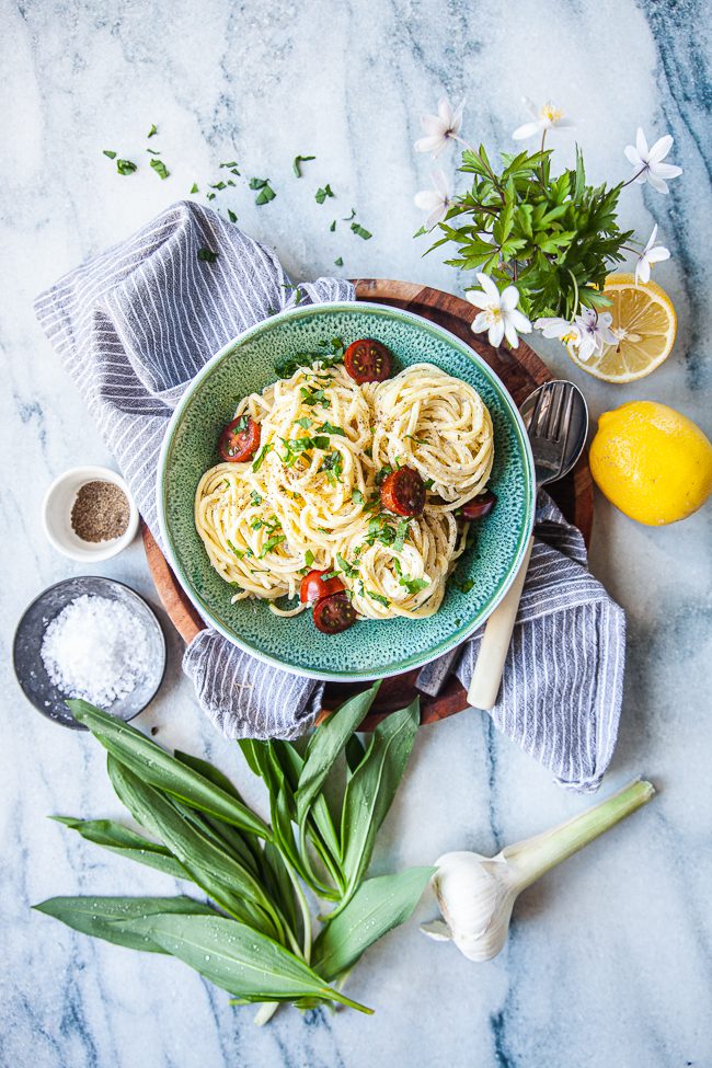 ramslökspasta, pasta med ramslök, Snøfrisk, färskost