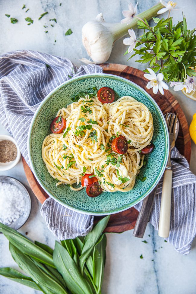 ramslökspasta, pasta med ramslök, Snøfrisk, färskost