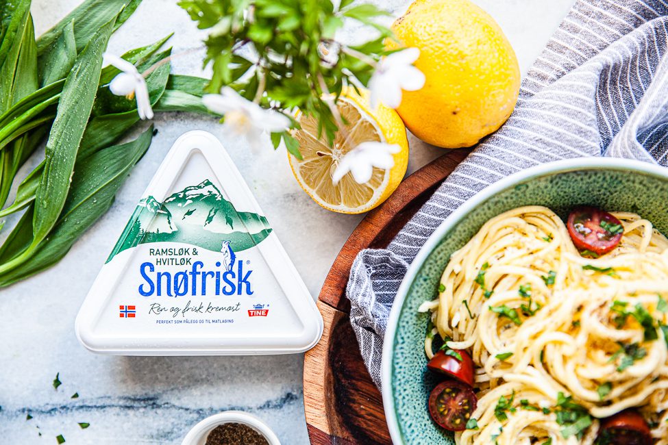 ramslökspasta, pasta med ramslök, Snøfrisk, färskost