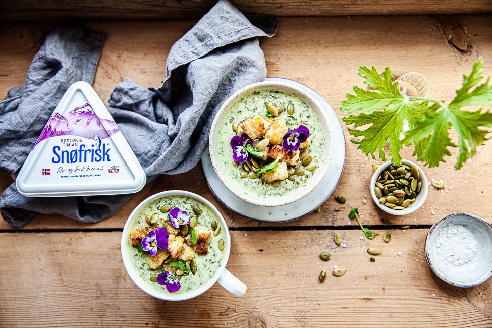 spenatsoppa, soppa, snøfrisk, färskost