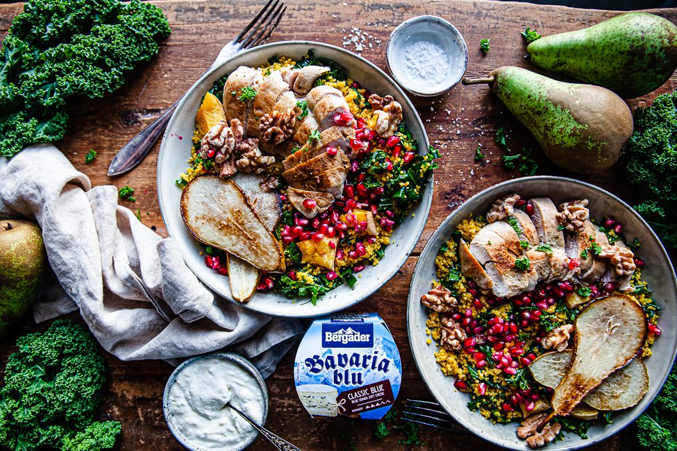 kycklingsallad, blåmöggelost, couscoussallad
