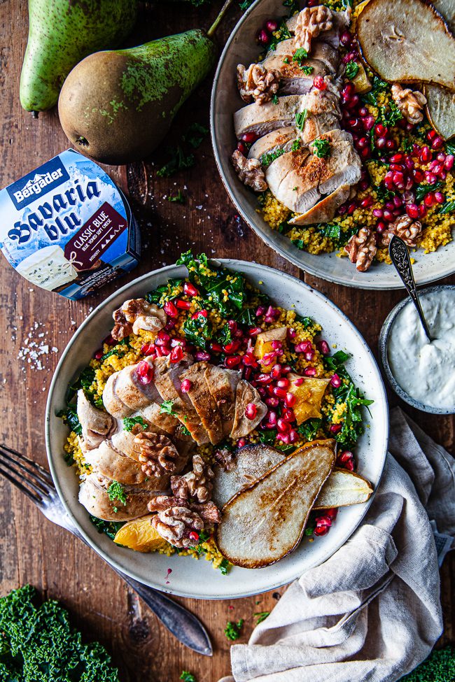 kycklingsallad, blåmöggelost, couscoussallad