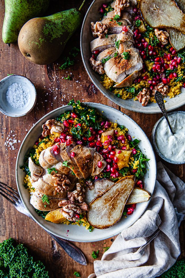 kycklingsallad, blåmöggelost, couscoussallad