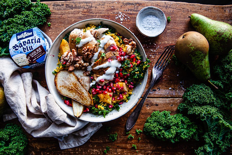 kycklingsallad, blåmöggelost, couscoussallad