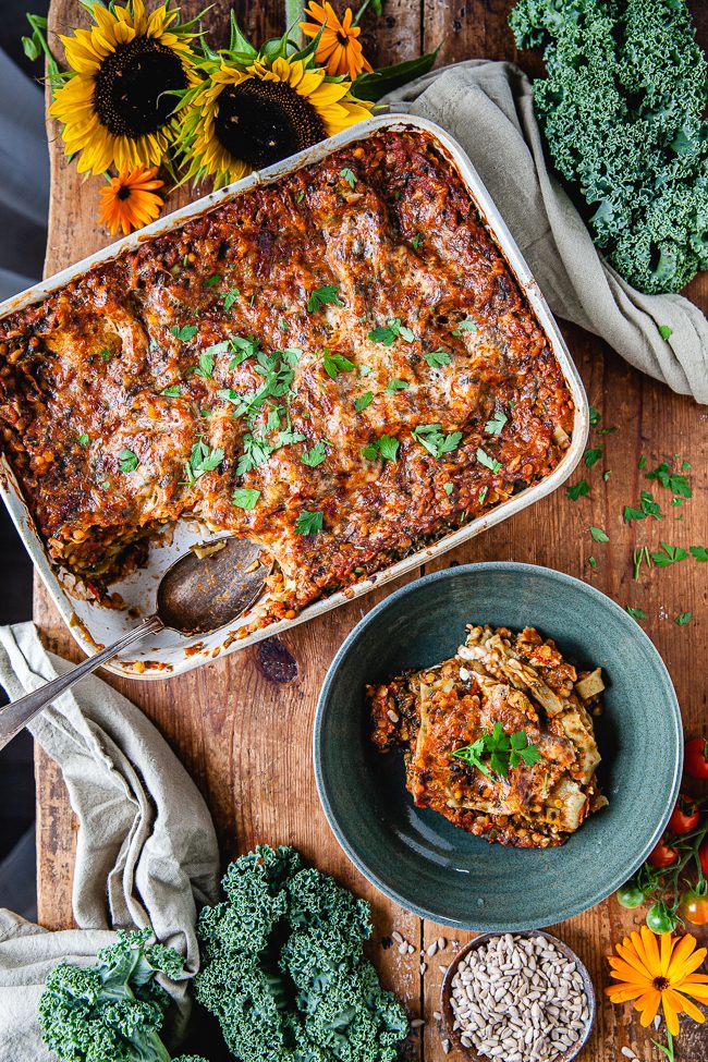 vegolasagne, lasagne, lasagne med linser, lasagne med spenat